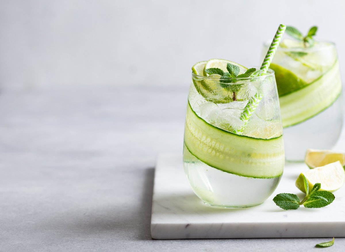 Summer refreshing cocktail with lime and cucumber